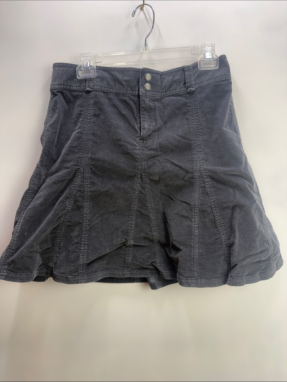 Athleta Gray A-line Corduroy mini Skirt flared Pleated Size 8